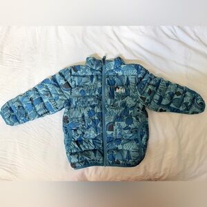 REI Blue Teal Geometric Reversible Puffer Kids Jacket 4T